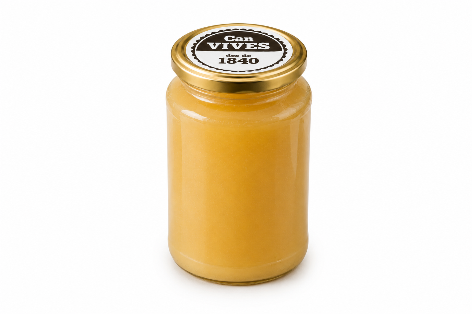 Pot de vidre de brou d’ossos de vedella Can Vives sobre fons blanc